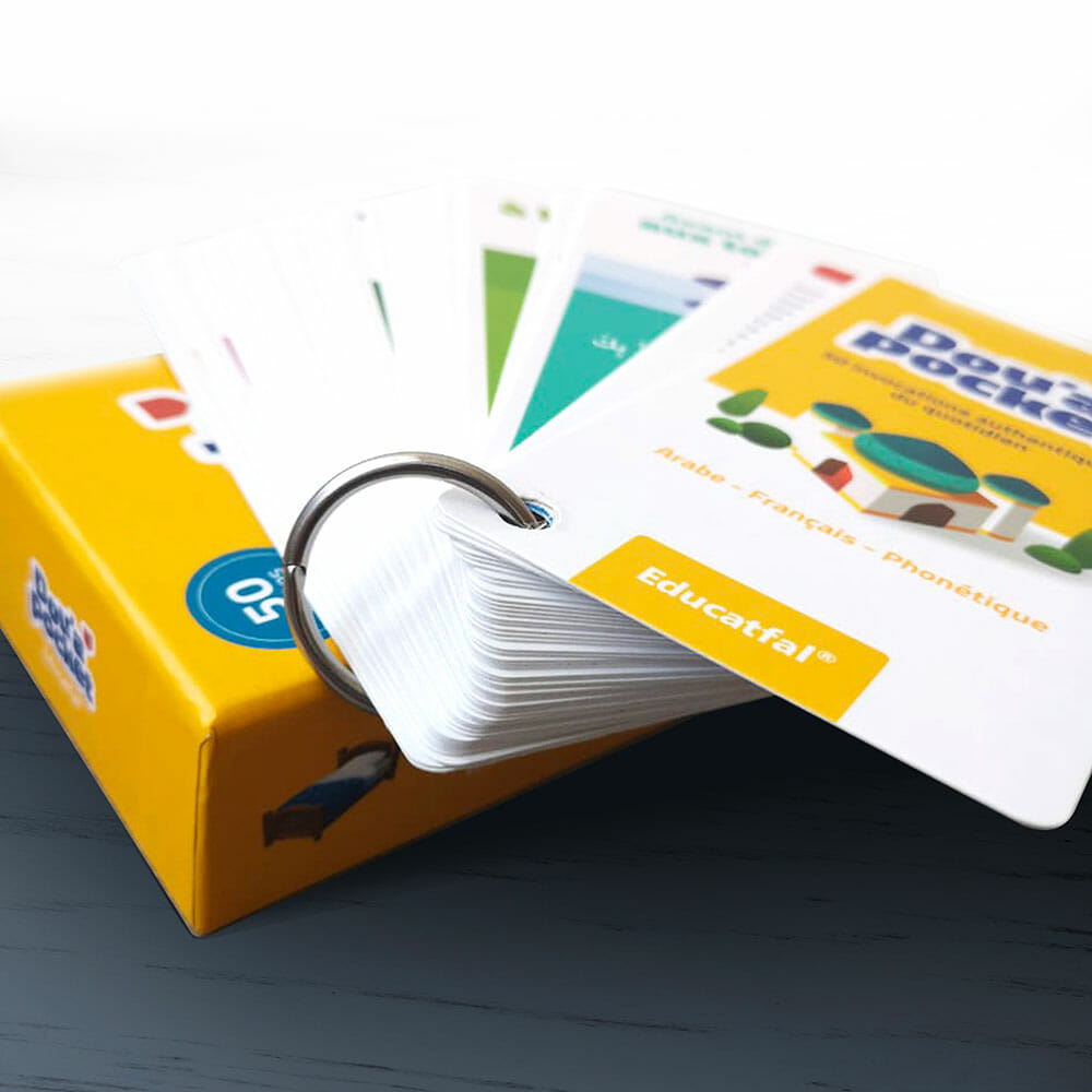 Packaging de cartes d'invocations à dire au quotidien d'Educatfal en arabe français et phonétique