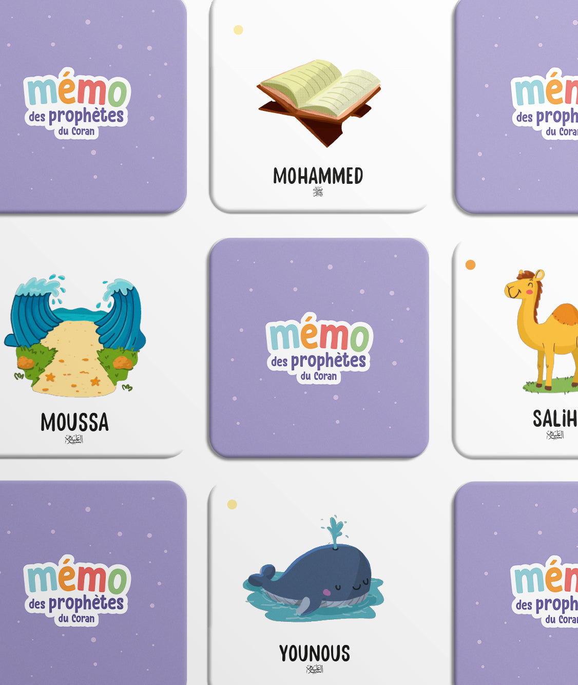 exemple de cartes du jeu pour mémoriser les prophètes du Coran