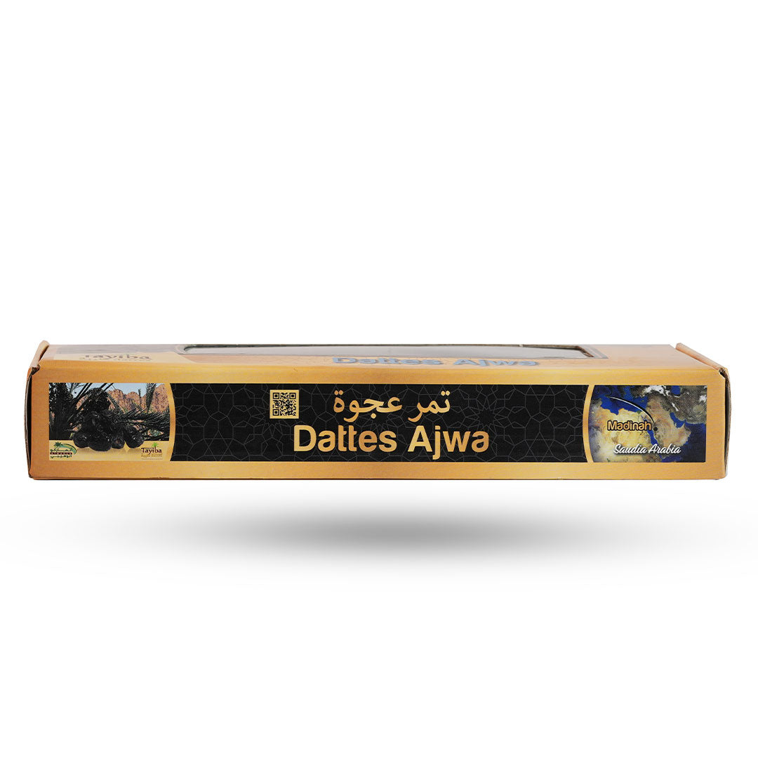 boite de dattes Ajwa 300g vue du bord long