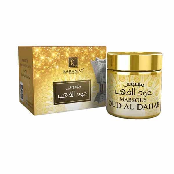 Packaging et boîte de Oud Al Dahab jaunes