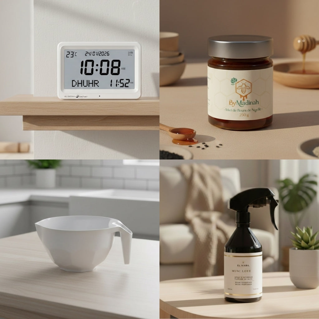 mosaïque comprenant les produits principaux du coffret Lune de miel