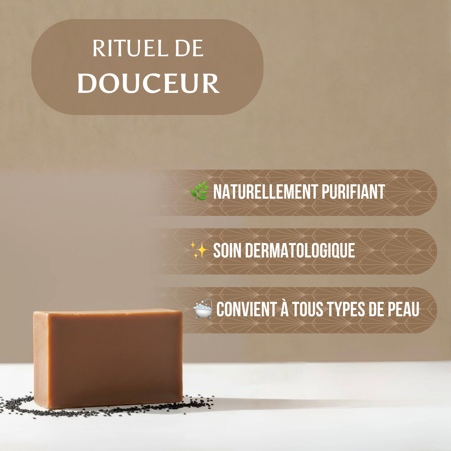 Savon à la nigelle naturel et purifiant pour le soin dermatologique du visage et du corps, adapté à tous types de peaux.